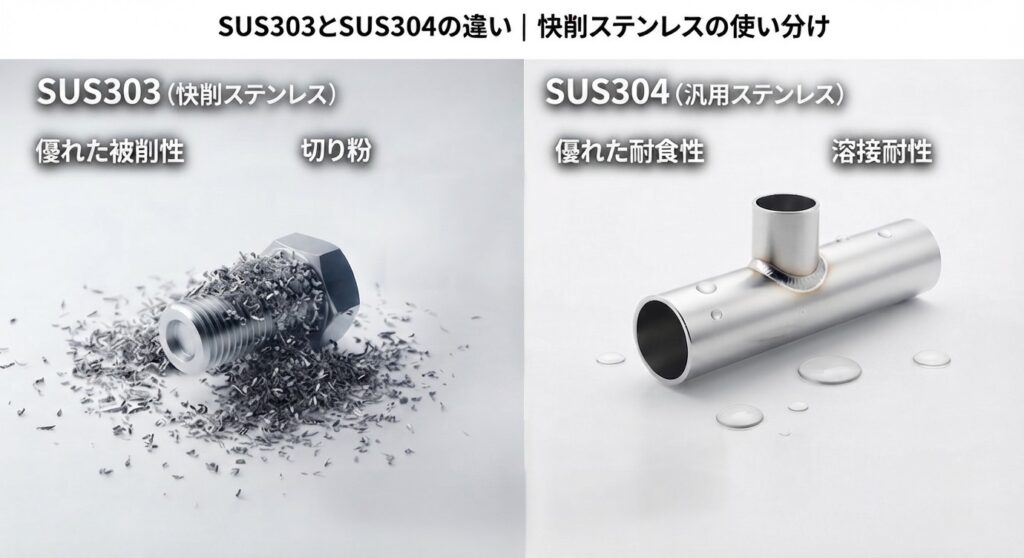 快削ステンレス　使い分け　SUS303　SUS304　ヨシダセイコー